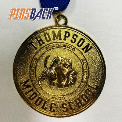 China High Quality Europe Souvenir Medal Custom Made Embossed Logo Medals With Design Staff Ribbon Antique Gold Medal for sale