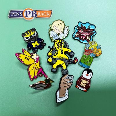 China Europe Enamel Pins Glow Glitter Hard Back Rubber Die Struck Metal Lapel Pin Zinc Alloy Soft Badge Enamel Pins Custom Made Metal Pins for sale