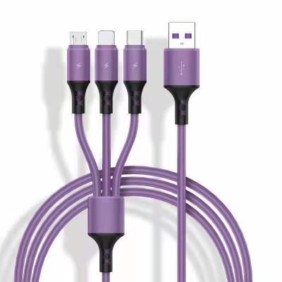 China MP3/MP4 Player 3A Fast Charging 3 in 1 Liquid Silicone USB Charging Cable for Type-C Android Phone iPhone Micro 3in1 USB Cable for sale