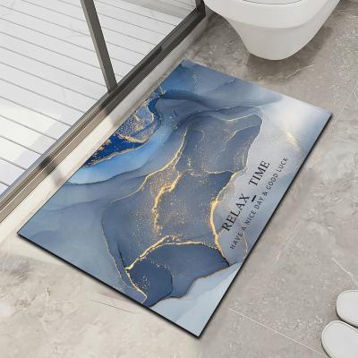 China Marble Bathroom Mat Diatomite Super Absorbent Quick Dry Non Slip Rubber Bath Mat Washable for sale