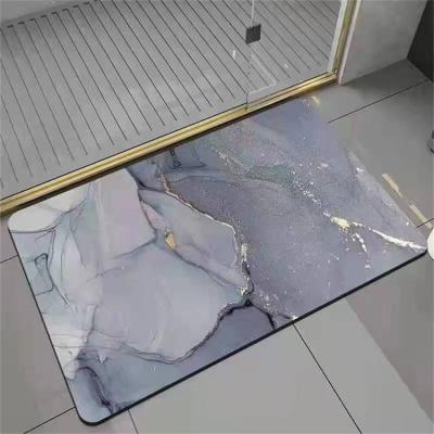 China Washable Marble Pattern Printing Bathroom Mat Home Decoration Absorbent Diatom Mud Quick Dry Bath Mat for sale