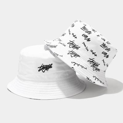 China Sun Shade Decoration Designer Reversible Custom Logo Allover Printed and Cotton Fisherman Bucket Hat With Embroidered Private Label Label for sale