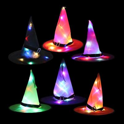 China Picture Wholesale Cosplay Decor Mini LED Light Lighting Magician Witch Hat For Halloween Decoration Party for sale