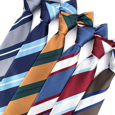 China Fashionable Striped Tie Mens 8cm Jacquard Fabric Business Career Interview Suit Handmade Yarn-Dyed Accessories for sale