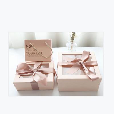 China Recyclable Cosmetics Packaging Box Square Heaven and Earth Cover Transparent PVC Window Gift Box for sale