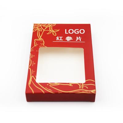 China Recyclable Red Custom Paper Ginseng Slices Retail Packaging Product Display Box With Window for sale