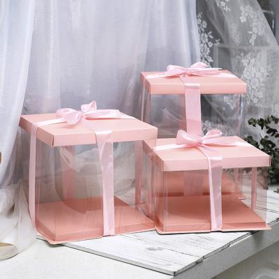 China 6 8 10 12 Inch PVC Cake Box Disposable Custom Transparent Cake Gift Boxes With Lid And Ribbon for sale