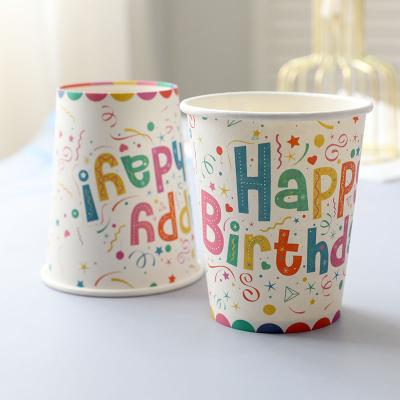 China Biodegradable Drink Cups Print Birthday Party Disposable Round Bottom Custom Pigmented Paper Cup for sale