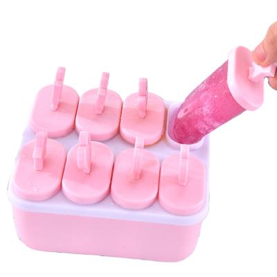 China Household Blossom Ice Cream Tray Ice Cube Mold Plastic 8 Cell Frozen Storage Box With Handle for sale