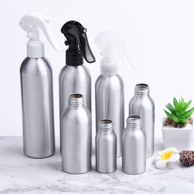 China 200ML Metal Spray Bottle Aluminum Black And Silver Eco-Friendly Trigger Cosmetic Shampoo Spray Screw Cap Bottle for sale