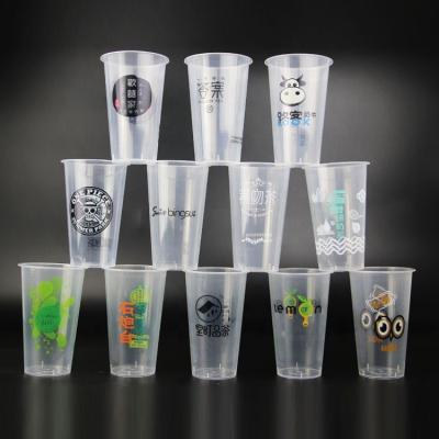 China Biodegradable Disposable Plastic Bubble Tea Cup Milk Tea Ice Coffee PP Plastic Cup With Lids Take Out PP Cups 500ML 700ML 360ML for sale