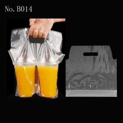 China B014 Outlet Disposable Transparent Cup Bags Two Plastic Double Tee Coffee Cup Delivery Carry Bag for sale