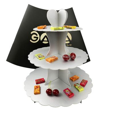 China Sustainable Custom 3 Layers Cake Tray Stand Party Paper Trays Plates Foldable For Cupcake Food Fruit Dessert for sale