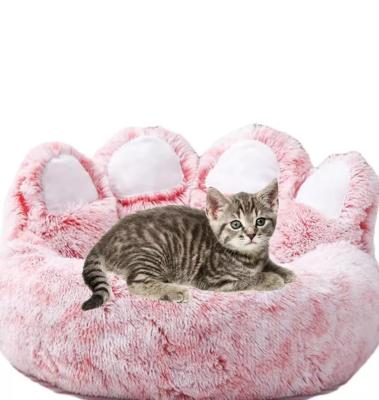 China Amazon Top Selling Pet Beds Round Sofa Dog Donut  Washable  Nest Bear Paw Shape Warm House  For Pet Dog Cat for sale