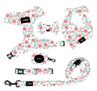 China Wholesale Manufacture Fashion Popular Dog Polyester Print Chest Strap Pet Supplies Dog Harness Set for sale