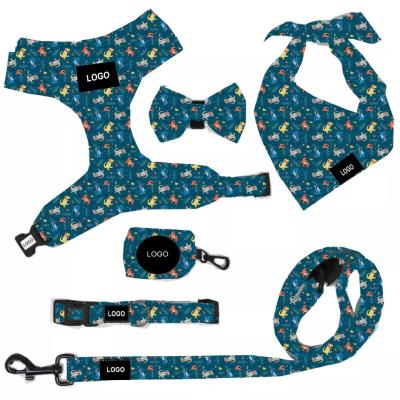 Cina Nylon Pet Harness Leash Collar Set Six Piece Exquisite Sets With Chest Strap Bow Square Scarf Suits in vendita