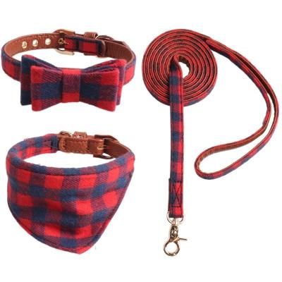 China Nice Quality Pet Collar Gentle Christmas Triangle Scarf Comfortable Cotton Leash Sets For Pet Dog Cat for sale