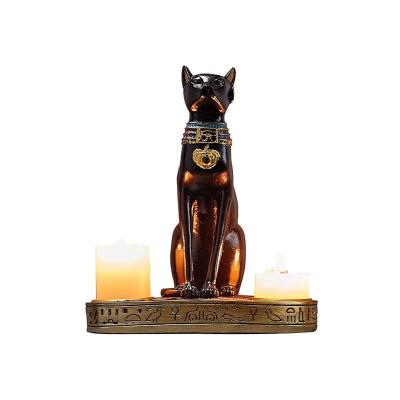 China Custom Egyptian Black Cat Candle Holder,Egyptian Cat Statue Altar ECO-frendly Statue Candle Holders Egyptian Goddess Bastet Statue for sale