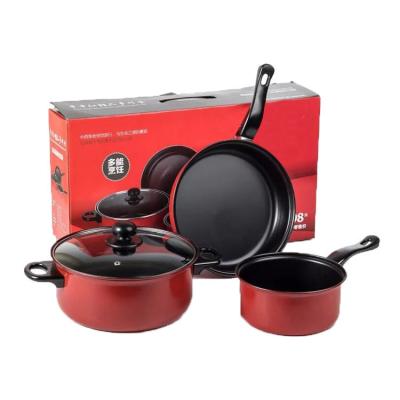 China Viable Red Three-Piece Pot Set Colorful Nonstick Pot Wok Gift Shop Wholesale Custom for sale