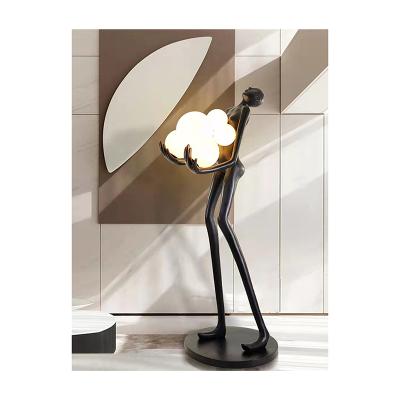 China High Quality Modern Standing Creative Ball Porch Sculpture Decoration Artwork Humanoid Glass Steel Floor Lamp for sale