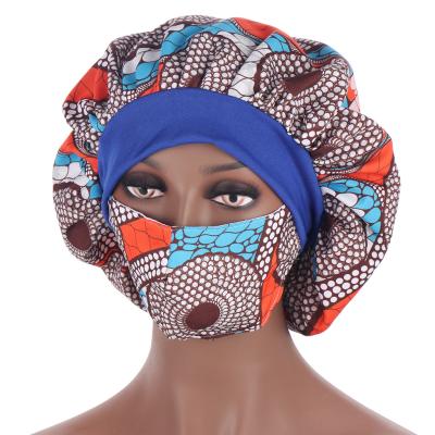 China Fashionable African Pattern Turban Hat Multicolor Night Cap Fashion Mask Hat Set Turban Hat Ladies Cowl for sale