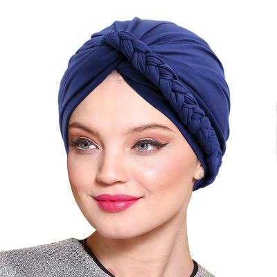 China Other Custom Bohemian Twist Braids Muslim Turban Hat Solid Turban Hat For Women for sale