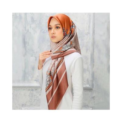 China Muslim Sardine Print Silk Like Scarf Cover Neckerchief Plus Size Muslim Islamic Satin Hijab Women Shawls for sale