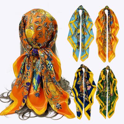 China Matching clothes wholesale women's silk satin shawl 90cm large square print silk scarf ladies gift satin scarf for sale