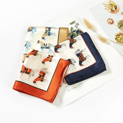 China New Square Types Brand Design Animals Horse Printed 100% Silk Twill Neck Fashion Scarf Women for sale