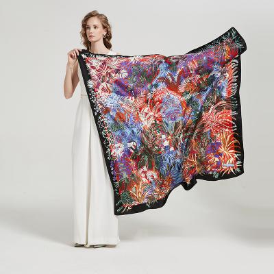 China Custom Women Clothing Matching Adjust Print Silk Tropical Fashion Rainforest Twill Scarves Ladies Satin Turkish Shawl for sale