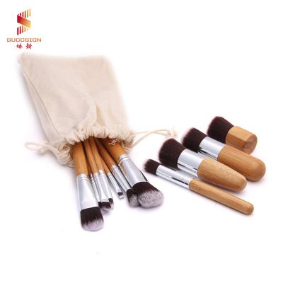 China Angular Blush 11 Pieces Handle Multifunctional Makeup Brush Professional Bamboo Comfortable Custom Logo Makeup Brush Set for sale