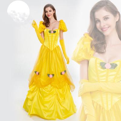 China The Complete Halloween Costume Princess Dress Beauty And The Beast Princess Belle Yellow Cake Dress Stage Costume for sale