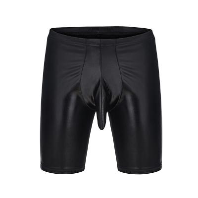 China New Barwear club plus size tight patent leather pants sexy underwear men short leather pants men for sale