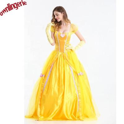 China Wholesale 2019 Polyester Beauty and the Beast Princess Belle Palace Dancing Dress Halloween yellow cospaly costume for sale