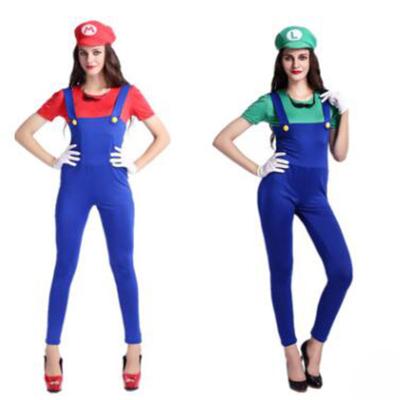 China Spandex Super Mario and Luigi fancy dress costumes red and green panties women cosplay clothes for Halloween and carnival party for sale