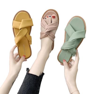 China Massage New Summer Cross Slippers Flat Bottom Soft Black Flip Flop Ladies Sandals for sale