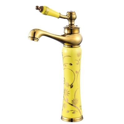 China Luxury Jade Mixer Taps Europe Middle East Long Handle Vintage New Arrival Metered Basin Faucet for sale