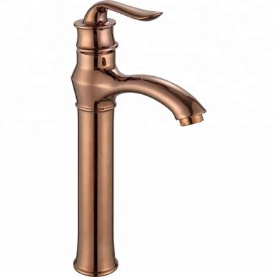 China Modern Gold Rose High Length European Style Brass Bathroom Faucet for sale