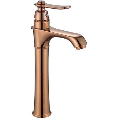 China Modern High Top Above Basin Chrome Water Faucet Rose Gold Kitchen Faucet Single Handle Modern Hot Cold Water Bathroom for sale