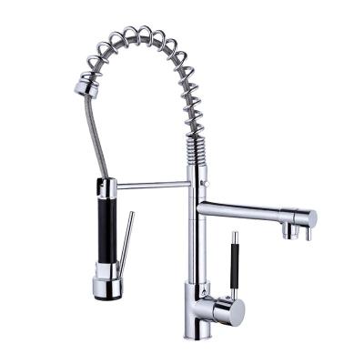 China Modern Hot Sale Brass Pull Out Kitchen Faucet With 2 Main Spray for sale