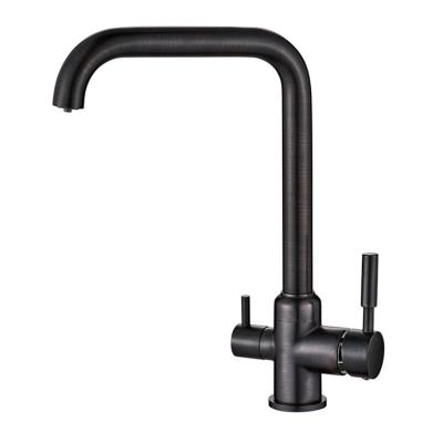 China Modern Black High Quality Brass Square Drinking Water Faucet Clean Deck Mounted 3way Faucet for sale