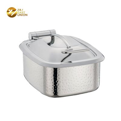 China Decorative Fancy 304 Stainless Steel Chafing Dish Without Handle With Chafing Dish Hinges Hammered Vessel for sale