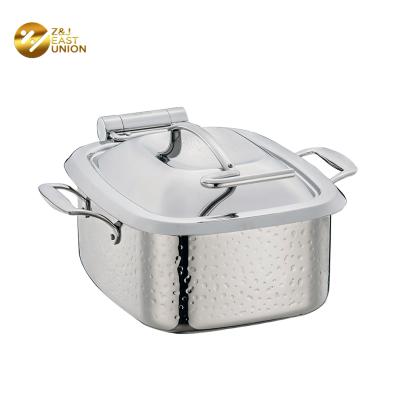 China Stylish 304 Stainless Steel Buffet Chafing Dish Food Warmer Wholesale in Intalian Small Chafing Dish with Hammered Vessel for sale