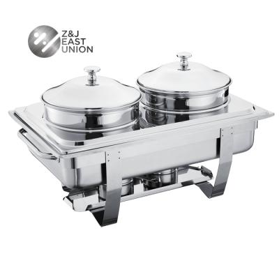 China 201/430 ​​Z&J 2x4.018 liters high quality economical chafing dish soup station of stainless steel for sale