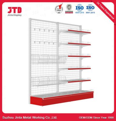 China Metal Wire Mesh Back Panel Supermarket Gondola Shelf Net Type Shop Display Shelving Rack for sale