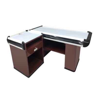 China High Durability Stainless Steel Checkout Counter Cash Counter Table With Customizable Conveyer Belt for sale