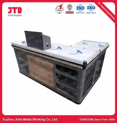 China Black Supermarket Till Counter CE L Shape Cash Counter For Shop for sale