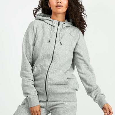 China Fashionable OEM Logo Custom Marled Gray Full Anti-wrinkle Zip Up Women's Hooded Hoodie and Sweatshits With Side Pockets for sale