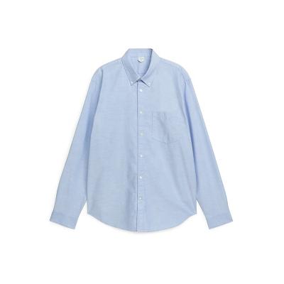 China Sky Blue Classic Regular Anti-Pilling Fitted Buttons Down Collar 100%Cotton Rounded Edge Mens Long Sleeve Oxford Shirt for sale