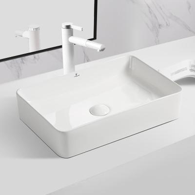 China Modern Lavatory Art Bathroom Wash Basin Bathroom Vessel Sinks Rectangular Countertop Art Sink Glossy White Wash Basin for sale